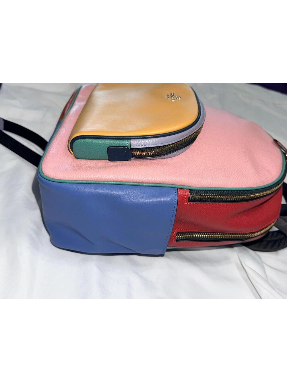 Coach Court Backpack In Colorblock Gold/Powder-Pink-Multi - Picture 2 of 8